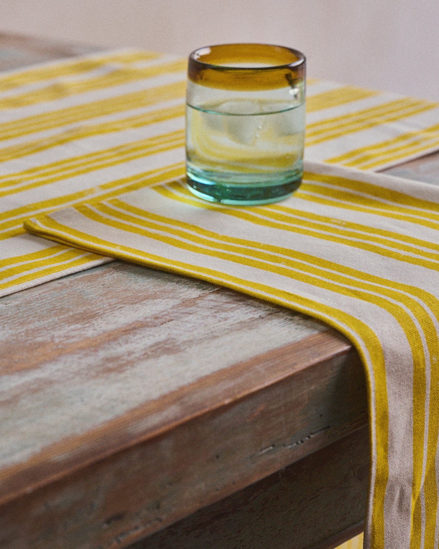 Set of Four Lemon Yellow Striped Napkins