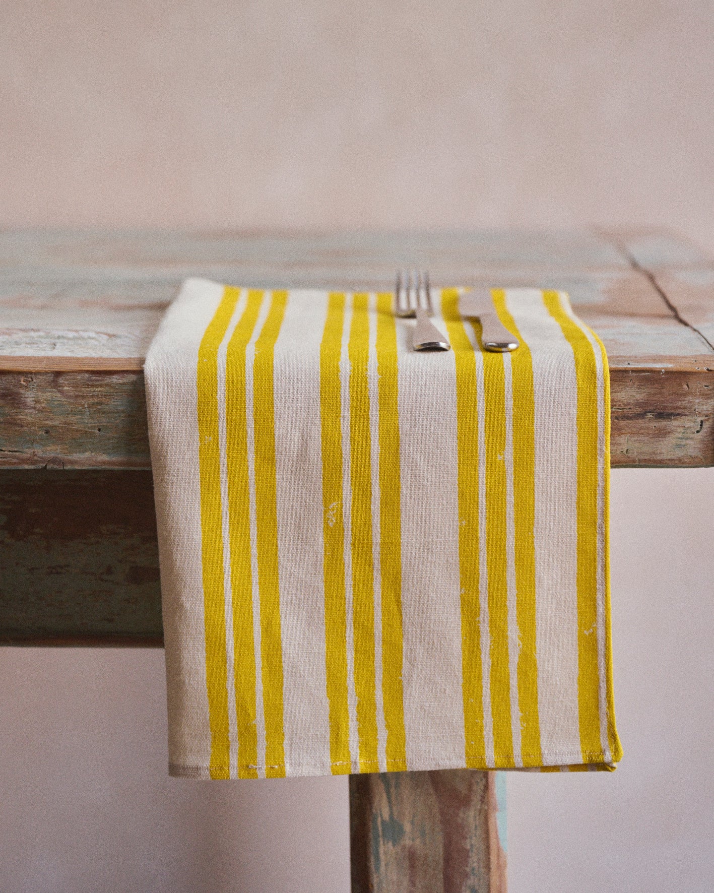 Set of Four Lemon Yellow Striped Napkins