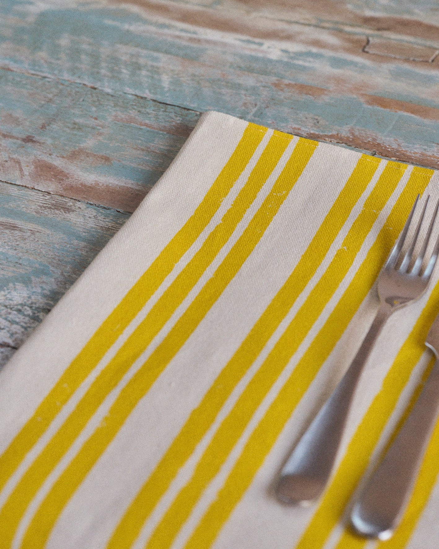 Set of Four Lemon Yellow Striped Napkins