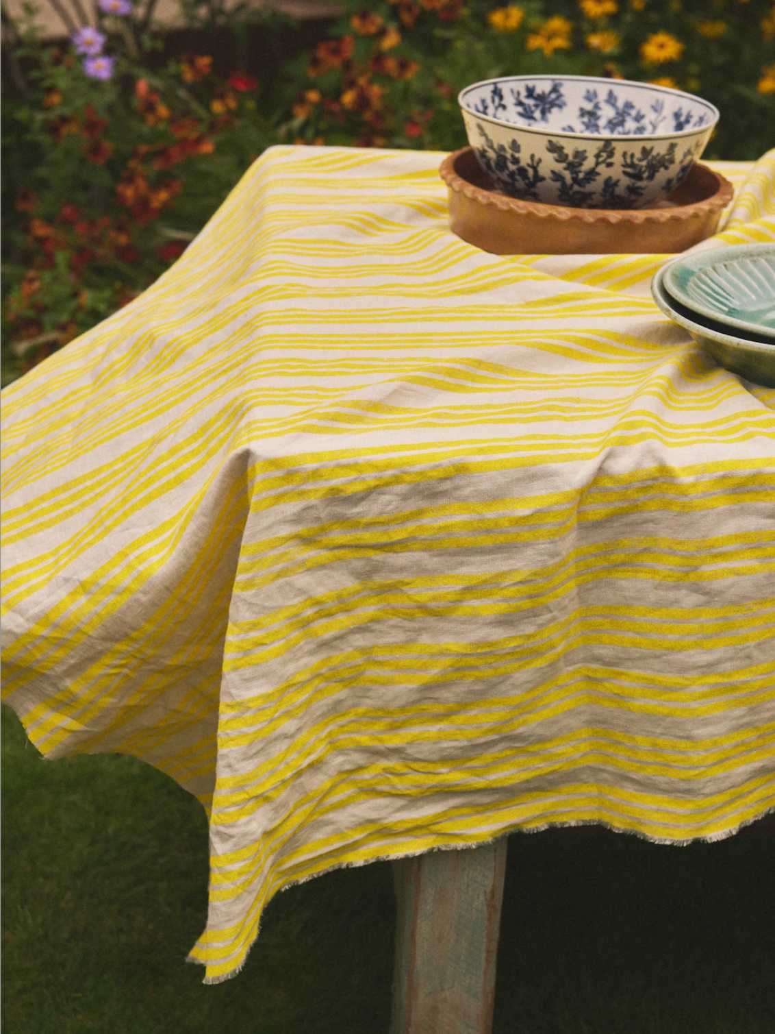 Lemon Yellow Stripe Tablecloth