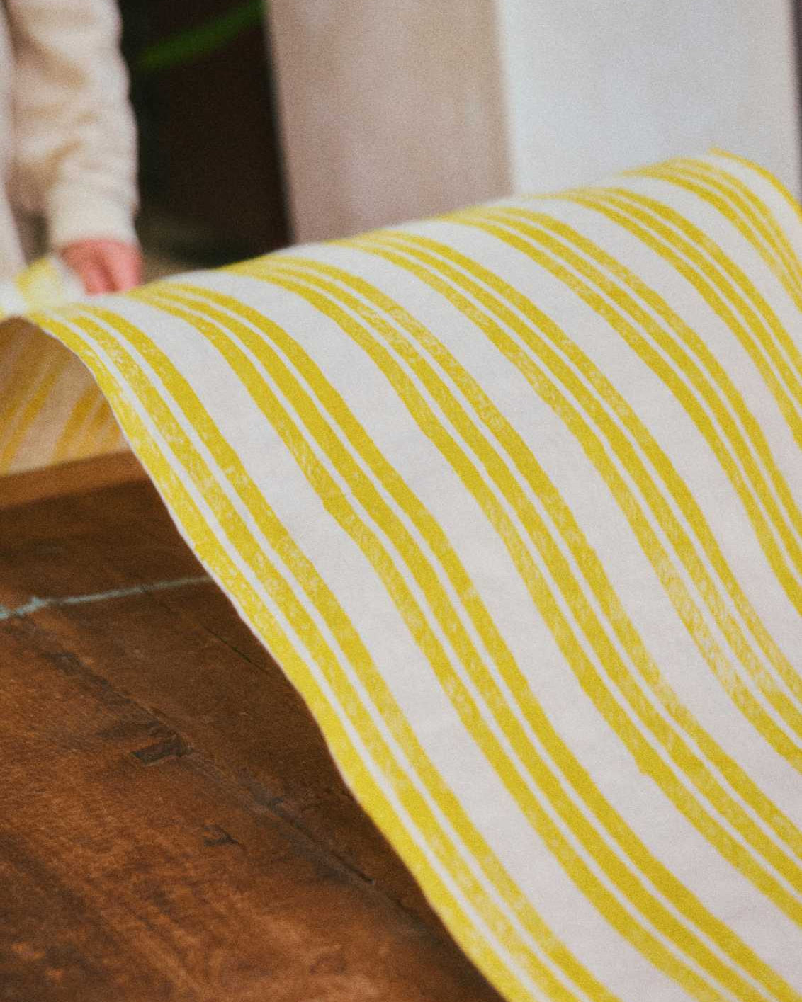 Lemon Yellow Stripe Table Runner
